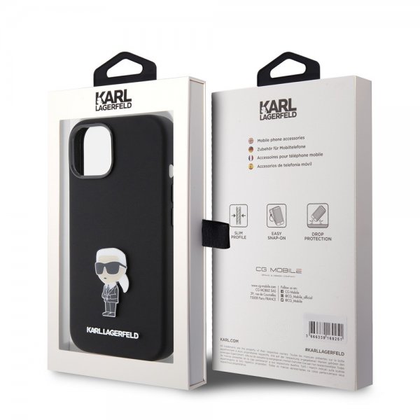Karl Lagerfeld iPhone 15 Skal Ikonik Metal Pin Svart