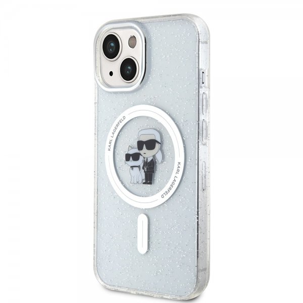 Karl Lagerfeld iPhone 15 Skal Karl & Choupette Glitter MagSafe Transparent