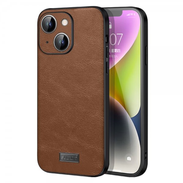 Sulada iPhone 15 Skal Lädertextur Brun