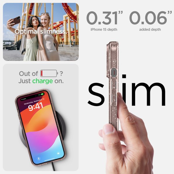Spigen iPhone 15 Skal Liquid Crystal Glitter Rose Quartz
