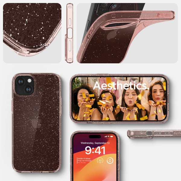 Spigen iPhone 15 Skal Liquid Crystal Glitter Rose Quartz