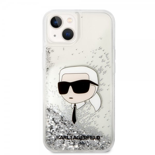 Karl Lagerfeld iPhone 15 Skal Liquid Glitter NFT Karl Silver