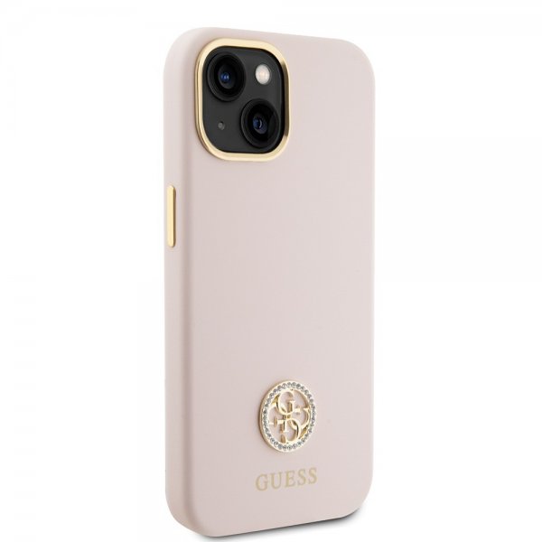 Guess iPhone 15 Skal Liquid Silicone Metal Logo Rosa