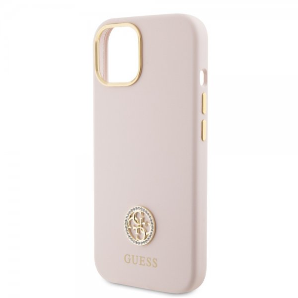 Guess iPhone 15 Skal Liquid Silicone Metal Logo Rosa