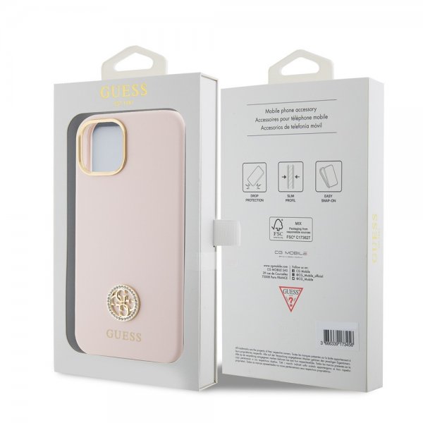Guess iPhone 15 Skal Liquid Silicone Metal Logo Rosa