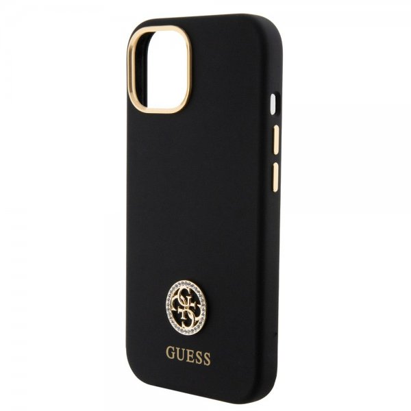 Guess iPhone 15 Skal Liquid Silicone Metal Logo Svart