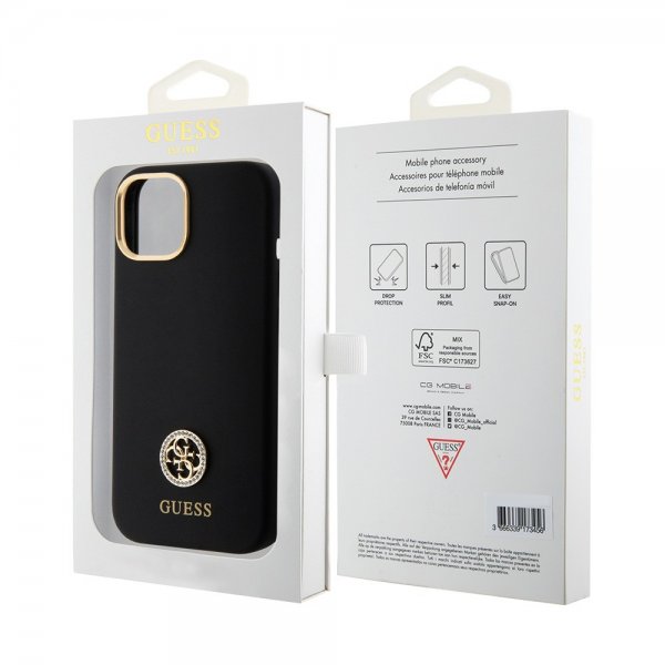Guess iPhone 15 Skal Liquid Silicone Metal Logo Svart