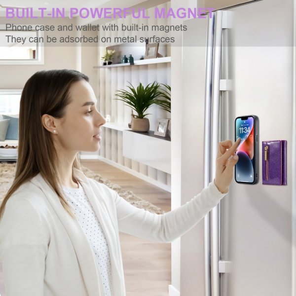 Dg.Ming iPhone 15 Skal M3 Series Löstagbar Korthållare Glitter Lila