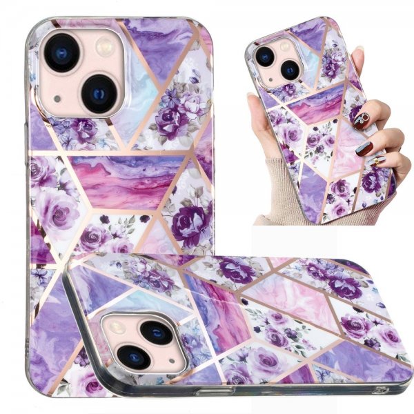 iPhone 15 Skal Marmormönster Blommor Lila