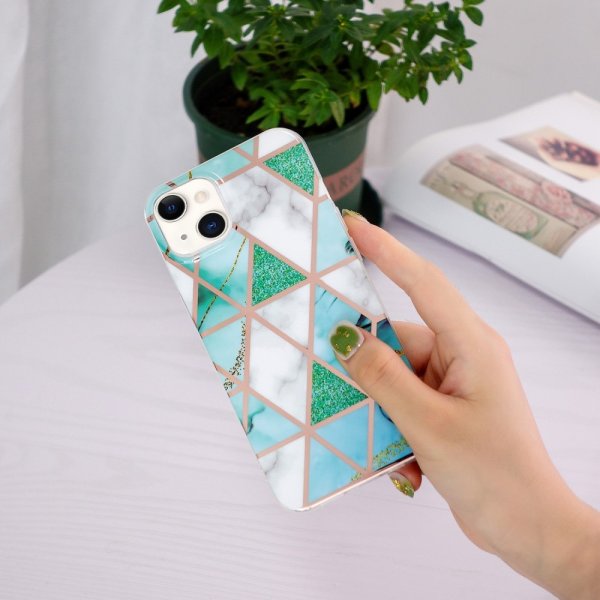 iPhone 15 Skal Marmormönster Grön Vit