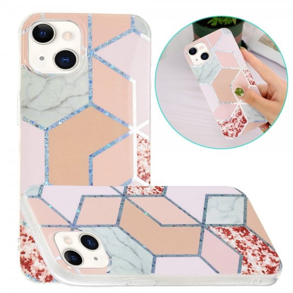 iPhone 15 Skal Marmormönster Röd Rosa