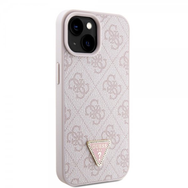 Guess iPhone 15 Skal Metal Logo Strass Crossbody Strap Rosa