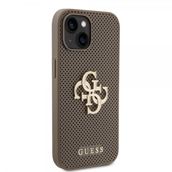 Guess iPhone 15 Skal Perforated Glitter Brun