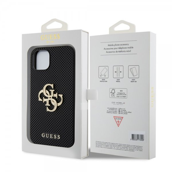 Guess iPhone 15 Skal Perforated Glitter Svart