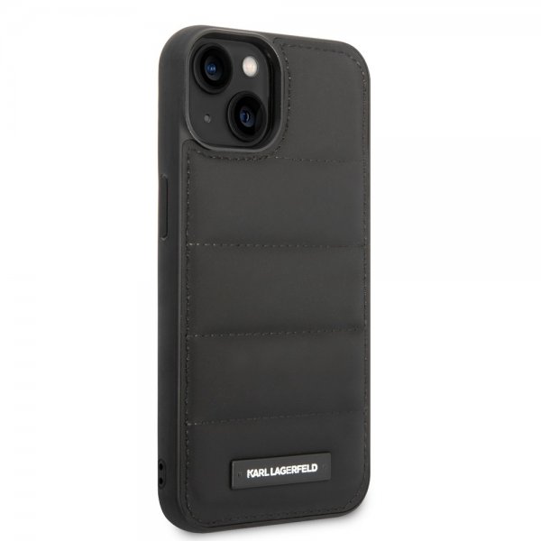 Karl Lagerfeld iPhone 15 Skal Quilted Nylon Puffy Case Logo Plate Svart