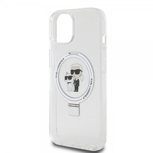 Karl Lagerfeld iPhone 15 Skal Ring Stand MagSafe Vit