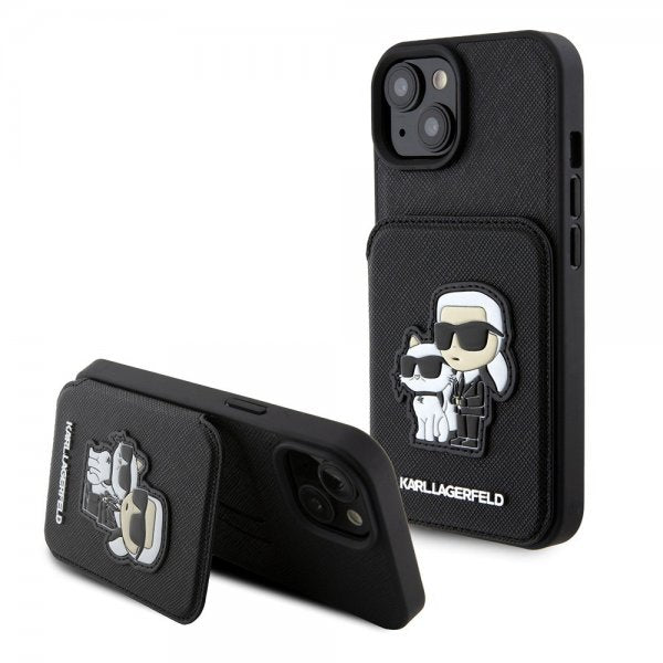 Karl Lagerfeld iPhone 15 Skal Saffiano Card Slots & Stand Svart