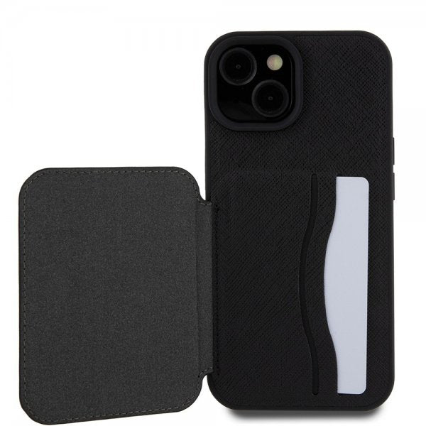 Karl Lagerfeld iPhone 15 Skal Saffiano Card Slots & Stand Svart