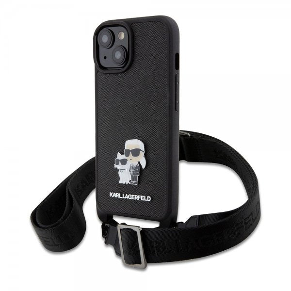 Karl Lagerfeld iPhone 15 Skal Saffiano Karl & Choupette Crossbody Svart