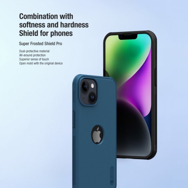 Nillkin iPhone 15 Skal Super Frosted Shield Pro Logo Hole Blå