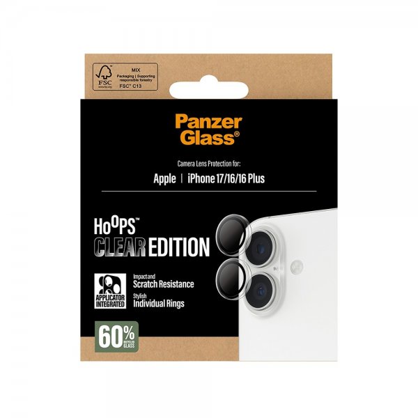 PanzerGlass iPhone 16/16 Plus/iPhone 17 Kameraskydd Hoops Transparent