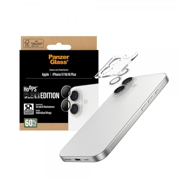 PanzerGlass iPhone 16/16 Plus/iPhone 17 Kameraskydd Hoops Transparent