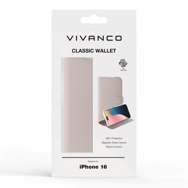 Vivanco iPhone 16 Fodral Classic Wallet Greige