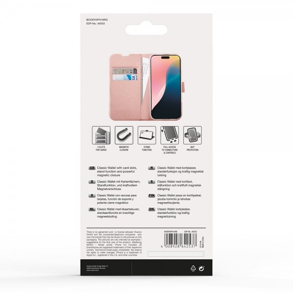 Vivanco iPhone 16 Fodral Classic Wallet Roseguld