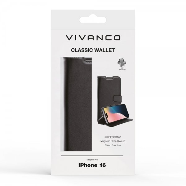 Vivanco iPhone 16 Fodral Classic Wallet Svart