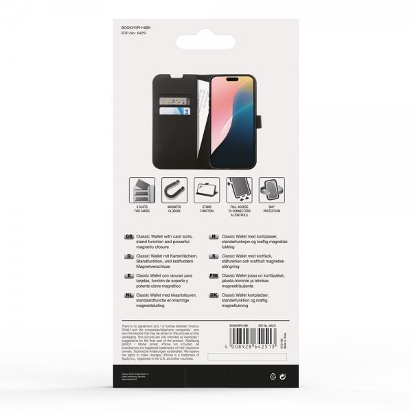 Vivanco iPhone 16 Fodral Classic Wallet Svart