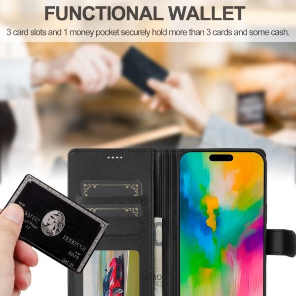 Lc.Imeeke iPhone 16 Fodral med Kortfack Stativfunktion Svart