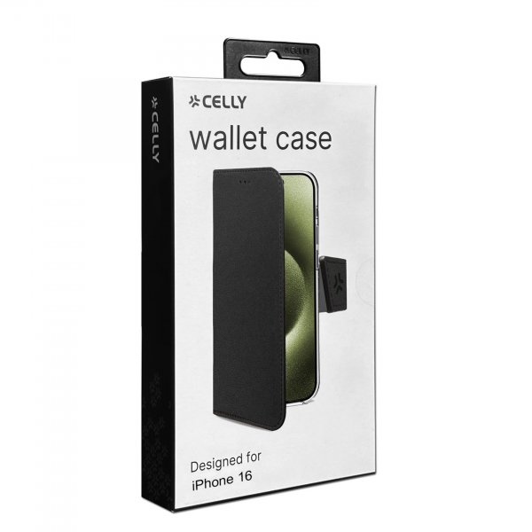 Celly iPhone 16 Fodral Wally Wallet Case Svart