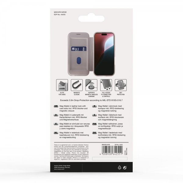 Vivanco iPhone 16 Pro Fodral Mag Wallet Greige