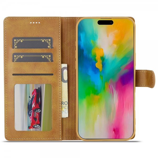 Lc.Imeeke iPhone 16 Pro Fodral med Kortfack Stativfunktion Ljusbrun