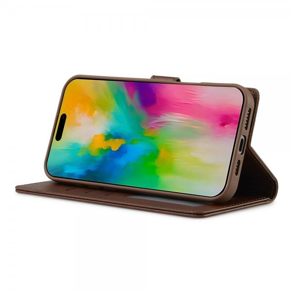 Lc.Imeeke iPhone 16 Pro Fodral med Kortfack Stativfunktion Mörkbrun