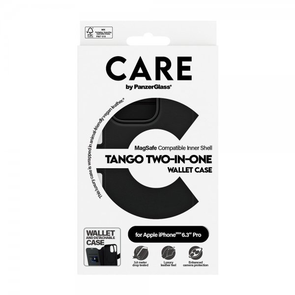 CARE by PanzerGlass iPhone 16 Pro Fodral Tango Two-in-One Wallet MagSafe Svart