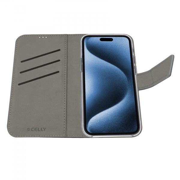 Celly iPhone 16 Pro Fodral Wally Wallet Case Svart