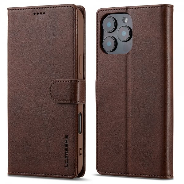 Lc.Imeeke iPhone 16 Pro Max Fodral med Kortfack Stativfunktion Mörkbrun