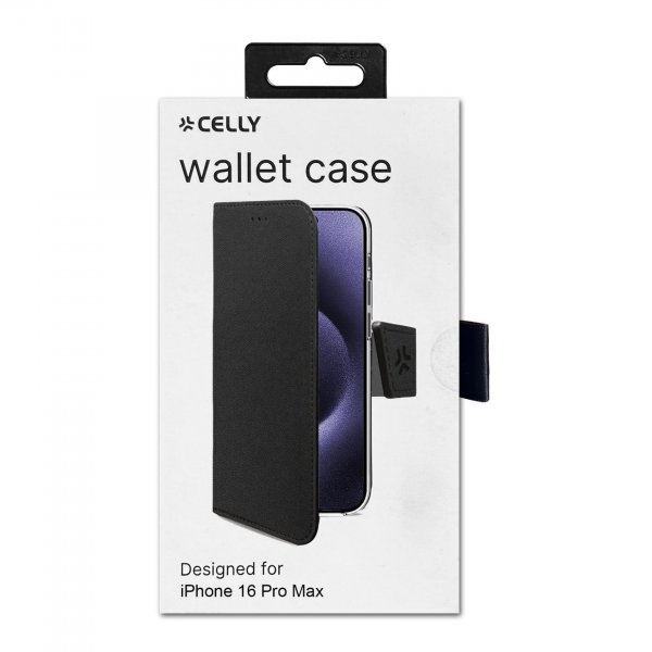Celly iPhone 16 Pro Max Fodral Wally Wallet Case Svart
