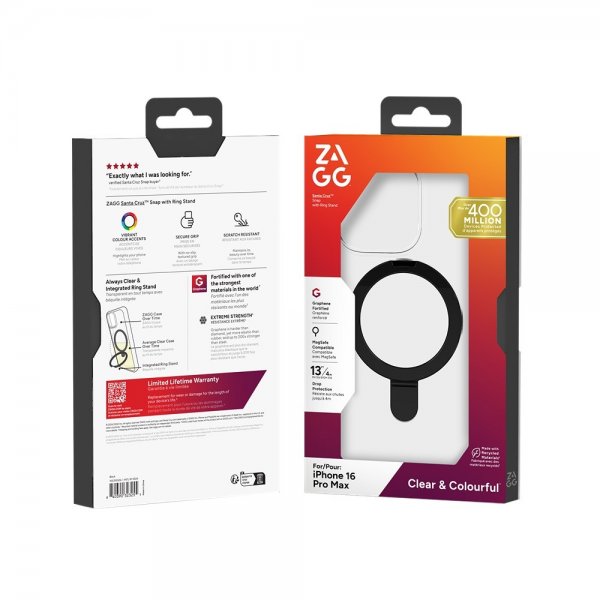 ZAGG iPhone 16 Pro Max Skal Santa Cruz Snap Ring Stand Svart