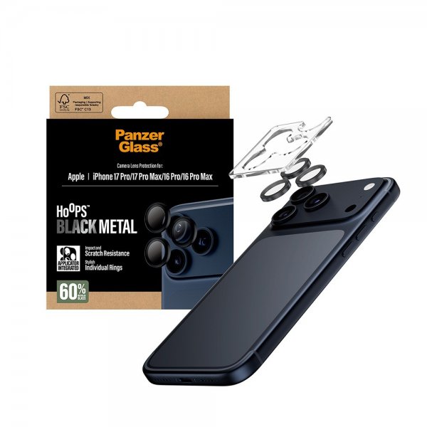PanzerGlass iPhone 16 Pro/Pro Max/17 Pro/Pro Max Kameraskydd Hoops Svart