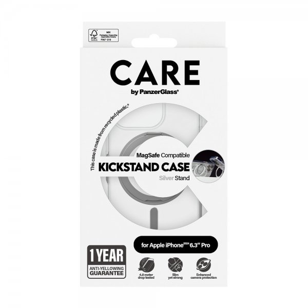 CARE by PanzerGlass iPhone 16 Pro Skal Kickstand MagSafe Silver
