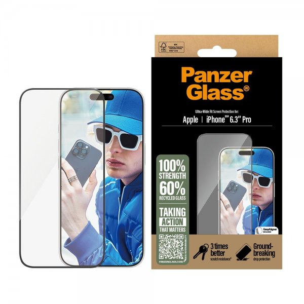 PanzerGlass iPhone 16 Pro Skärmskydd Ultra-Wide Fit EasyAligner