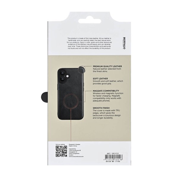 Buffalo iPhone 16 Skal Äkta läder MagSeries Svart