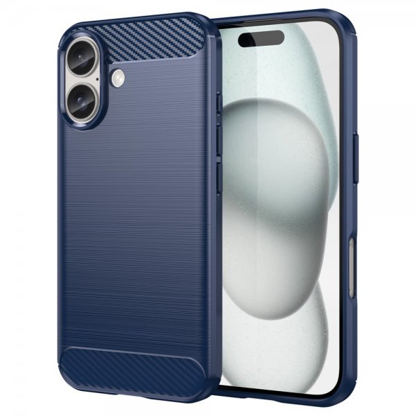iPhone 16 Skal Borstad Kolfibertextur Blå