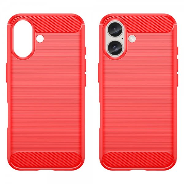 iPhone 16 Skal Borstad Kolfibertextur Röd