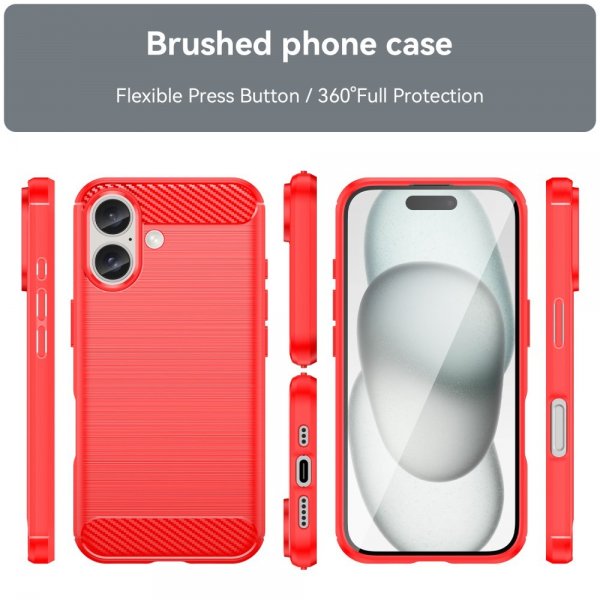 iPhone 16 Skal Borstad Kolfibertextur Röd