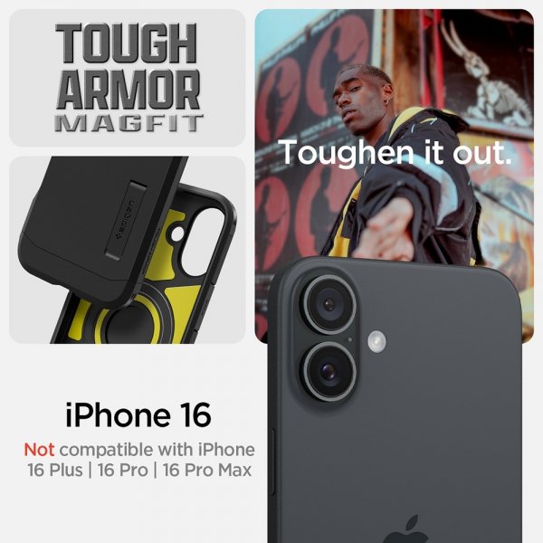 Spigen iPhone 16 Skal Tough Armor MagFit Svart
