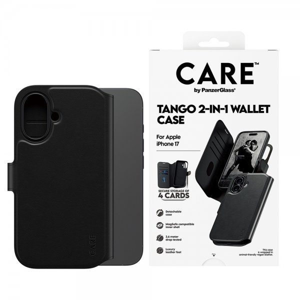 CARE by PanzerGlass iPhone 17 Fodral Tango Two-in-One Wallet MagSafe Svart