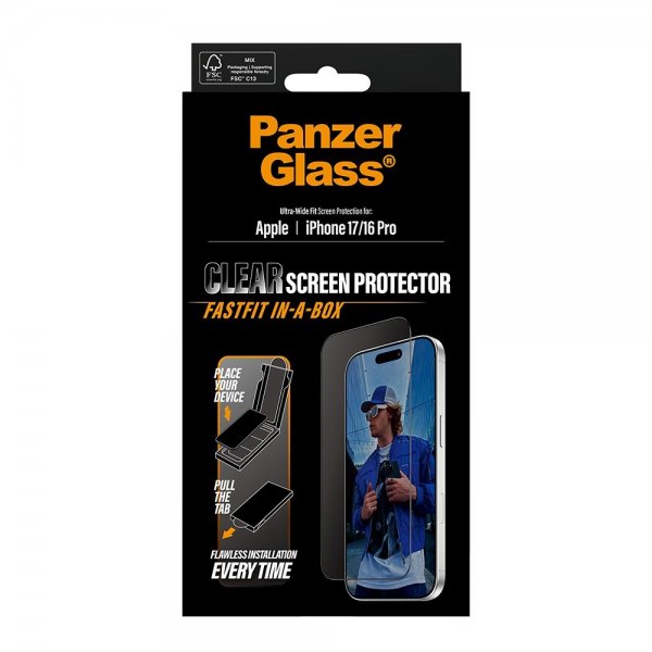 PanzerGlass iPhone 17/iPhone 16 Pro Skärmskydd Ultra-Wide Fit Clear Fastfit